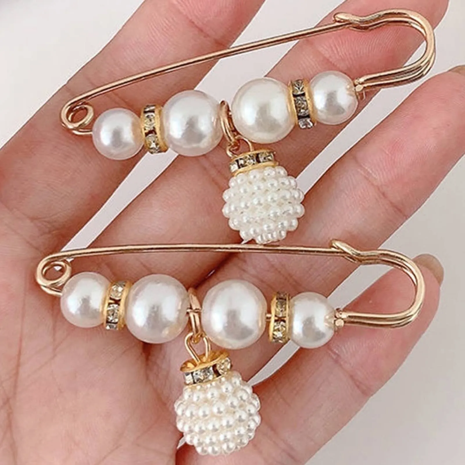 2pc White Pearl Brooch detachable jeans and Sweater cape clip pants extended safety pin