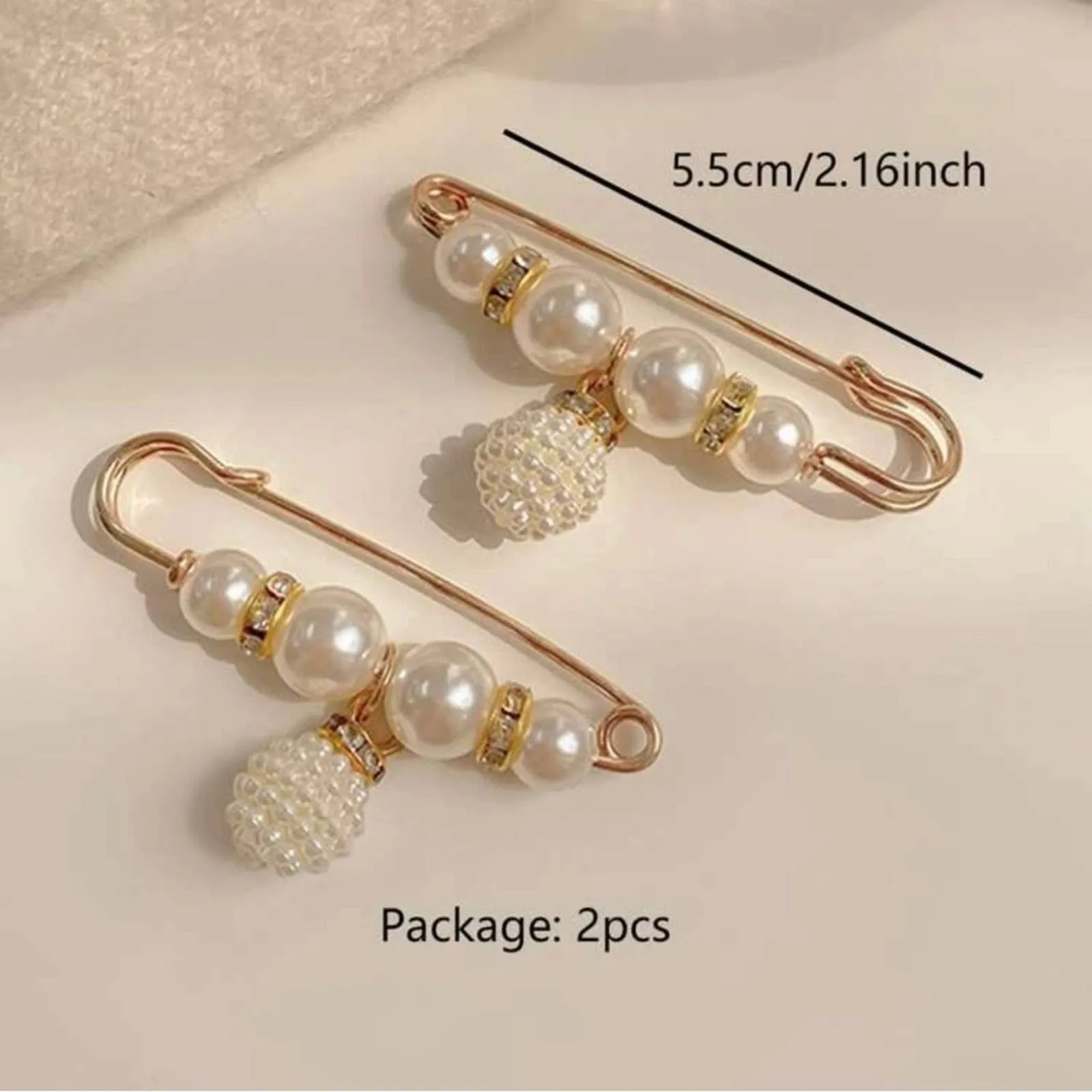 2pc White Pearl Brooch detachable jeans and Sweater cape clip pants extended safety pin