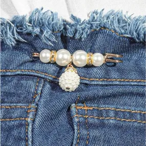 2pc White Pearl Brooch detachable jeans and Sweater cape clip pants extended safety pin