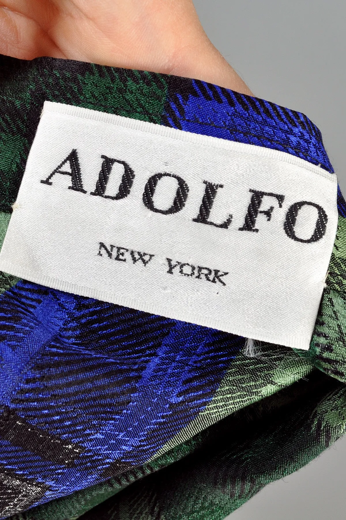 Adolfo 1970s Plaid Silk Skirt   Cape Ensemble