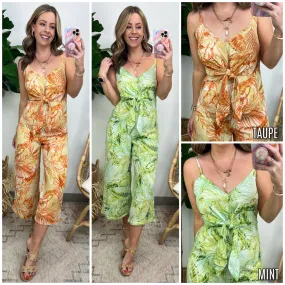 Aloha Spirit Tropical Print Tie Front Jumpsuit