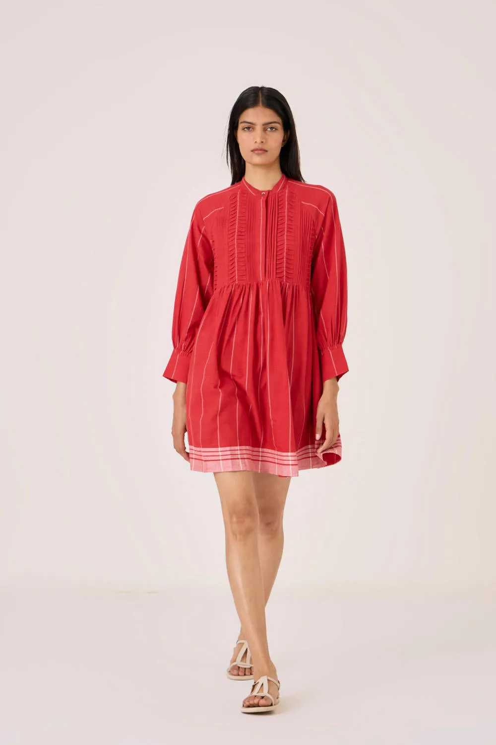 Amila Red Stripe Shirt Dress