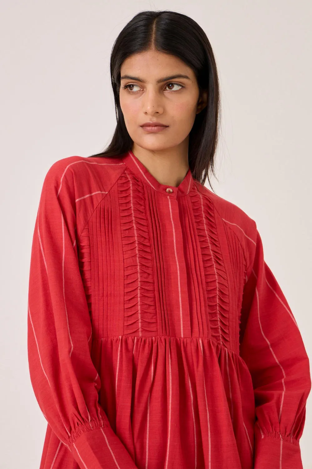 Amila Red Stripe Shirt Dress