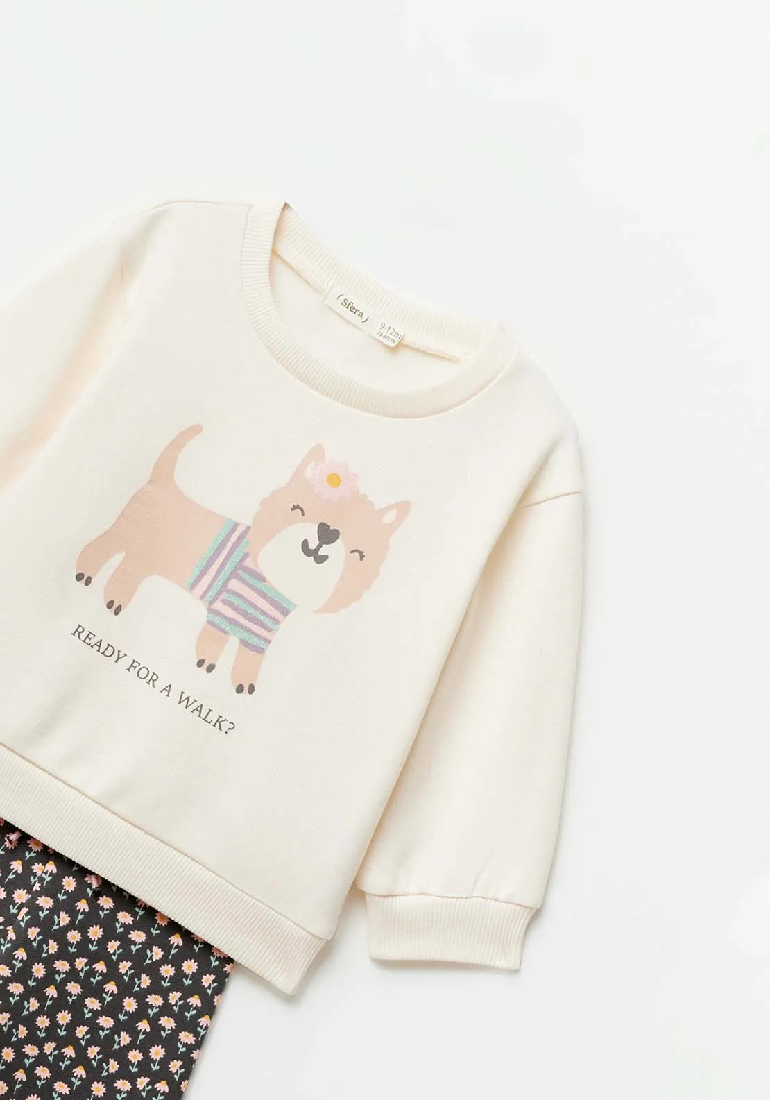 Baby Girl  Dog Flower  Jog Set - Grey