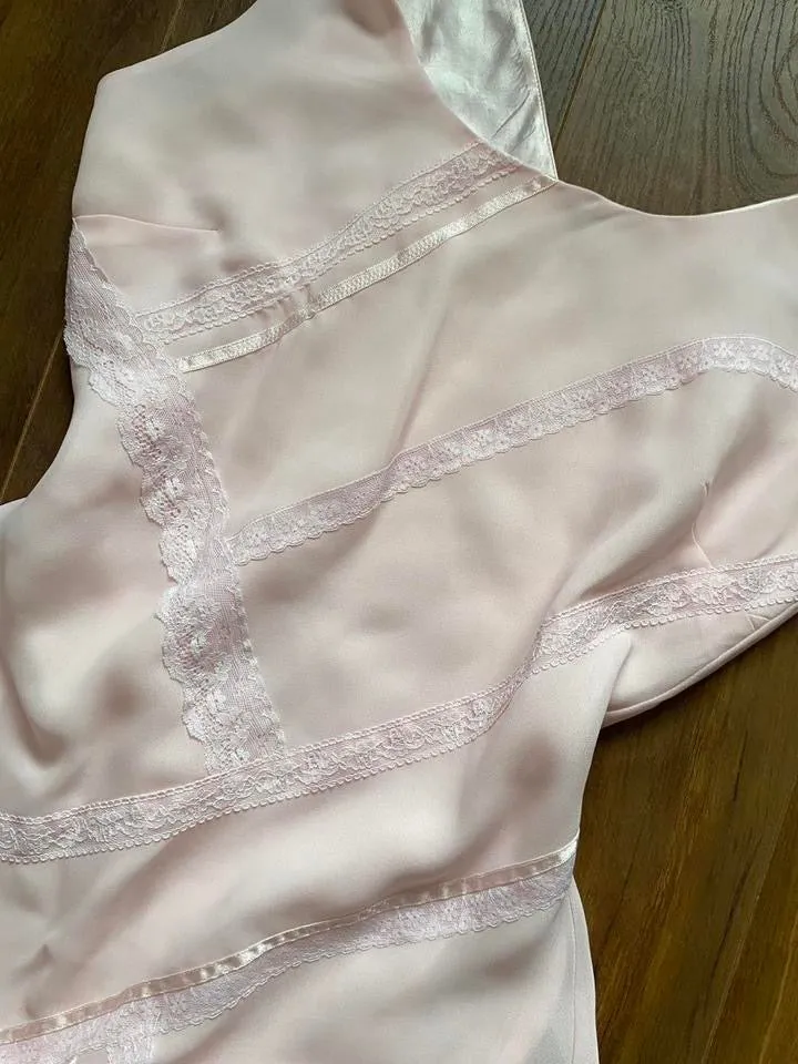 Baby pink slip lace evening dress UK 12