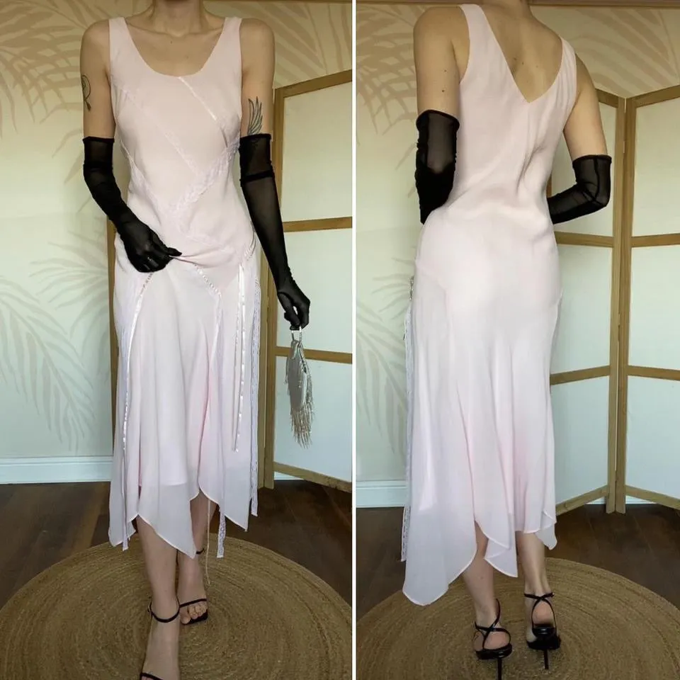 Baby pink slip lace evening dress UK 12