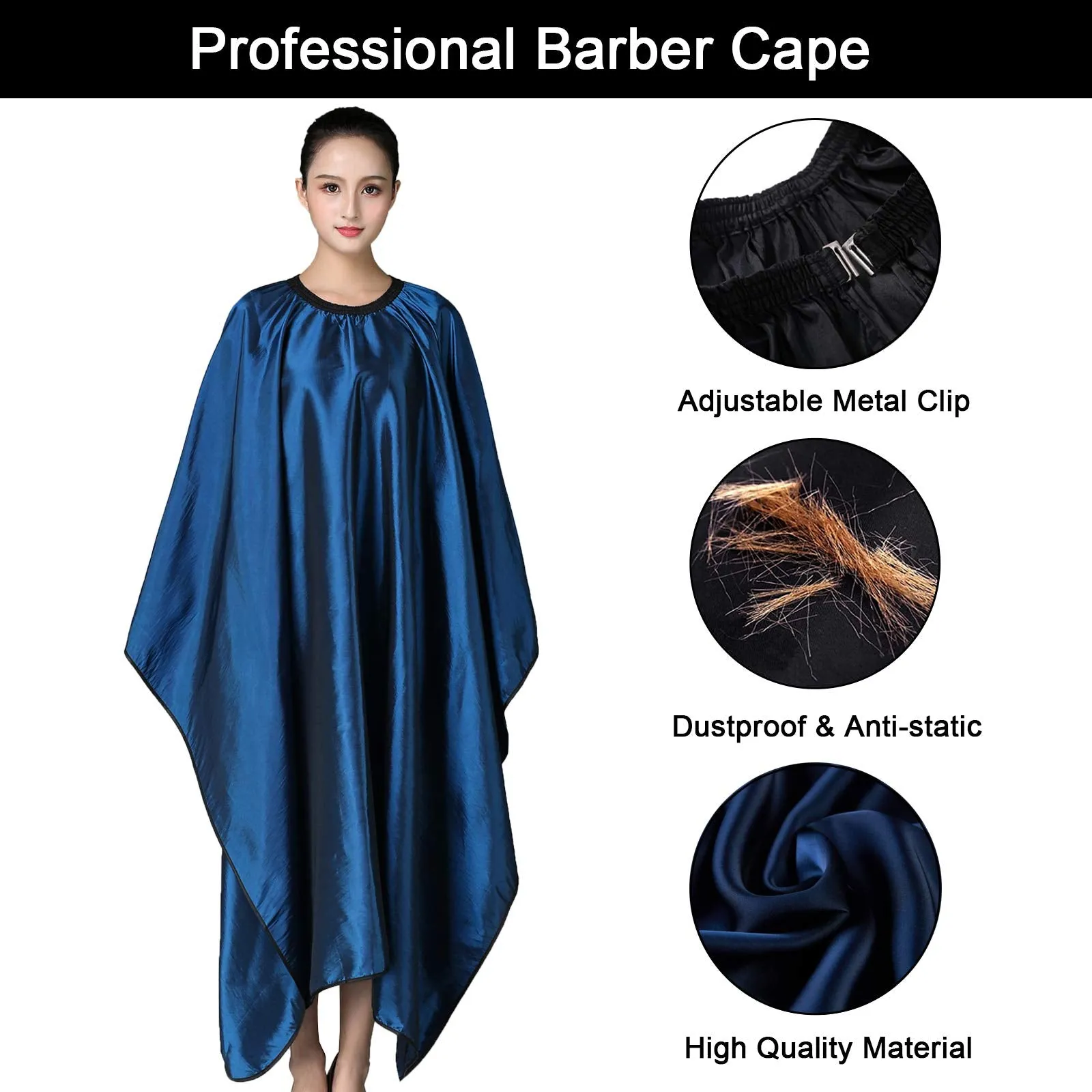Barber Cape, Iusmnur Professional Hair Salon Cape with Adjustable Metal Clip, Shampoo Hair Cutting Cape for Barbers and Stylists - 55 x 63 inches (Blue) Blue