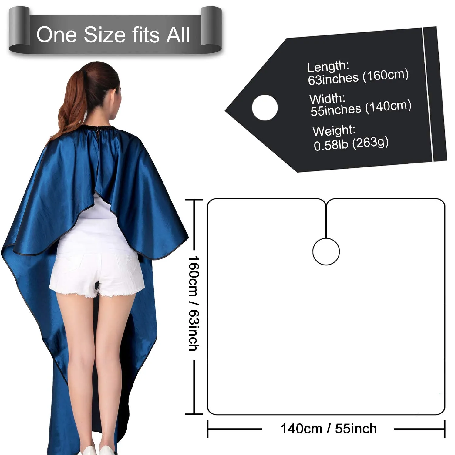 Barber Cape, Iusmnur Professional Hair Salon Cape with Adjustable Metal Clip, Shampoo Hair Cutting Cape for Barbers and Stylists - 55 x 63 inches (Blue) Blue