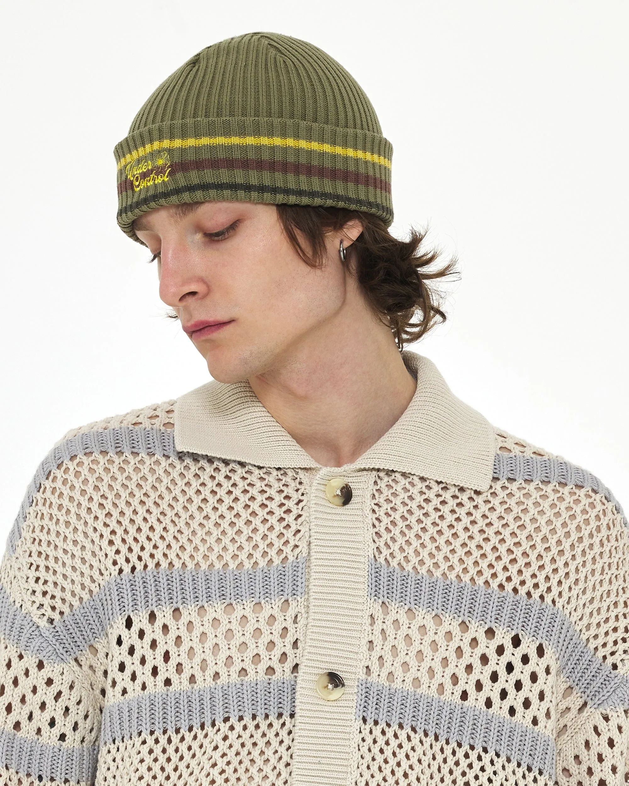 BEANIE / FLORAL SCRIPT / M STRIPE / L OLIVE