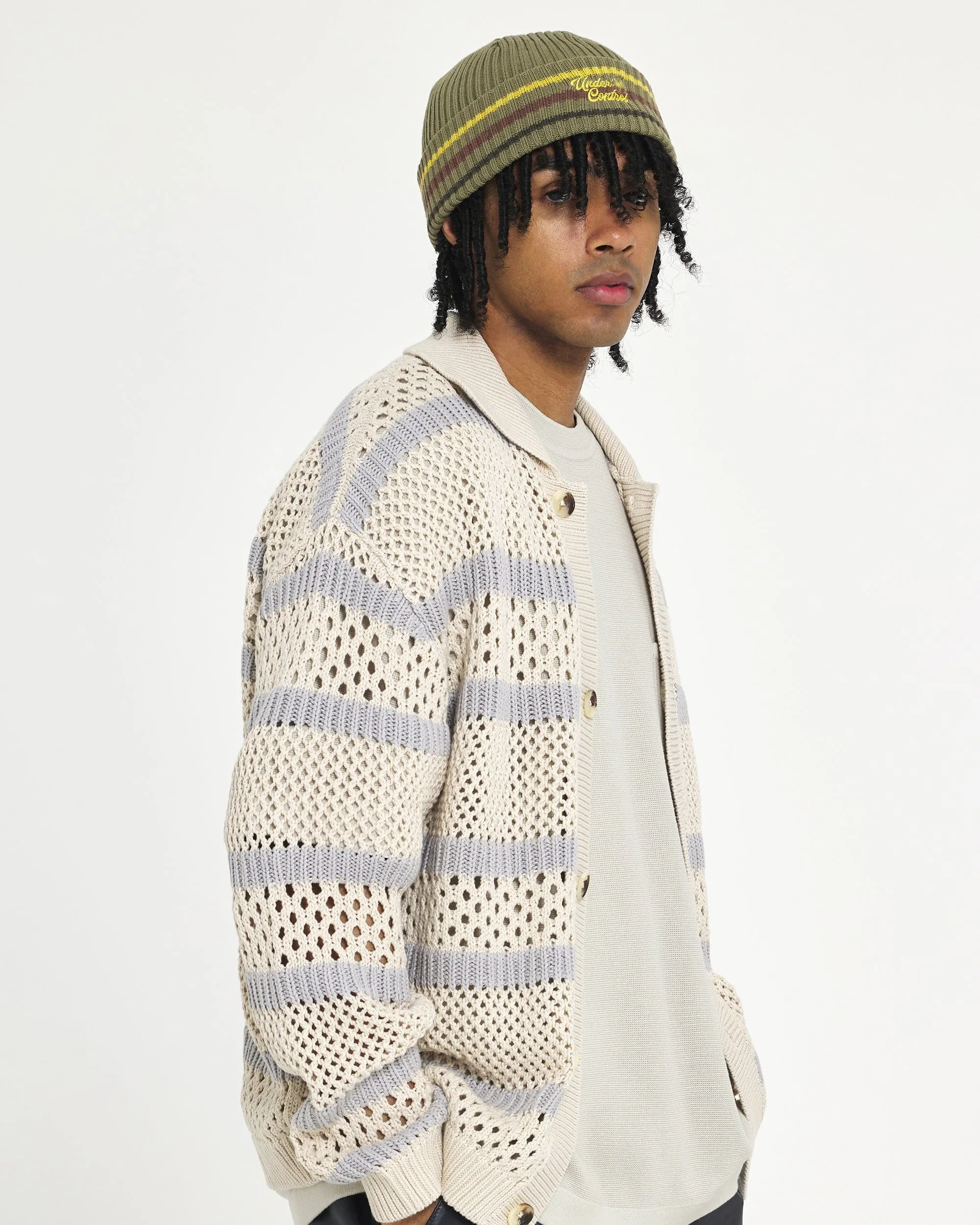 BEANIE / FLORAL SCRIPT / M STRIPE / L OLIVE