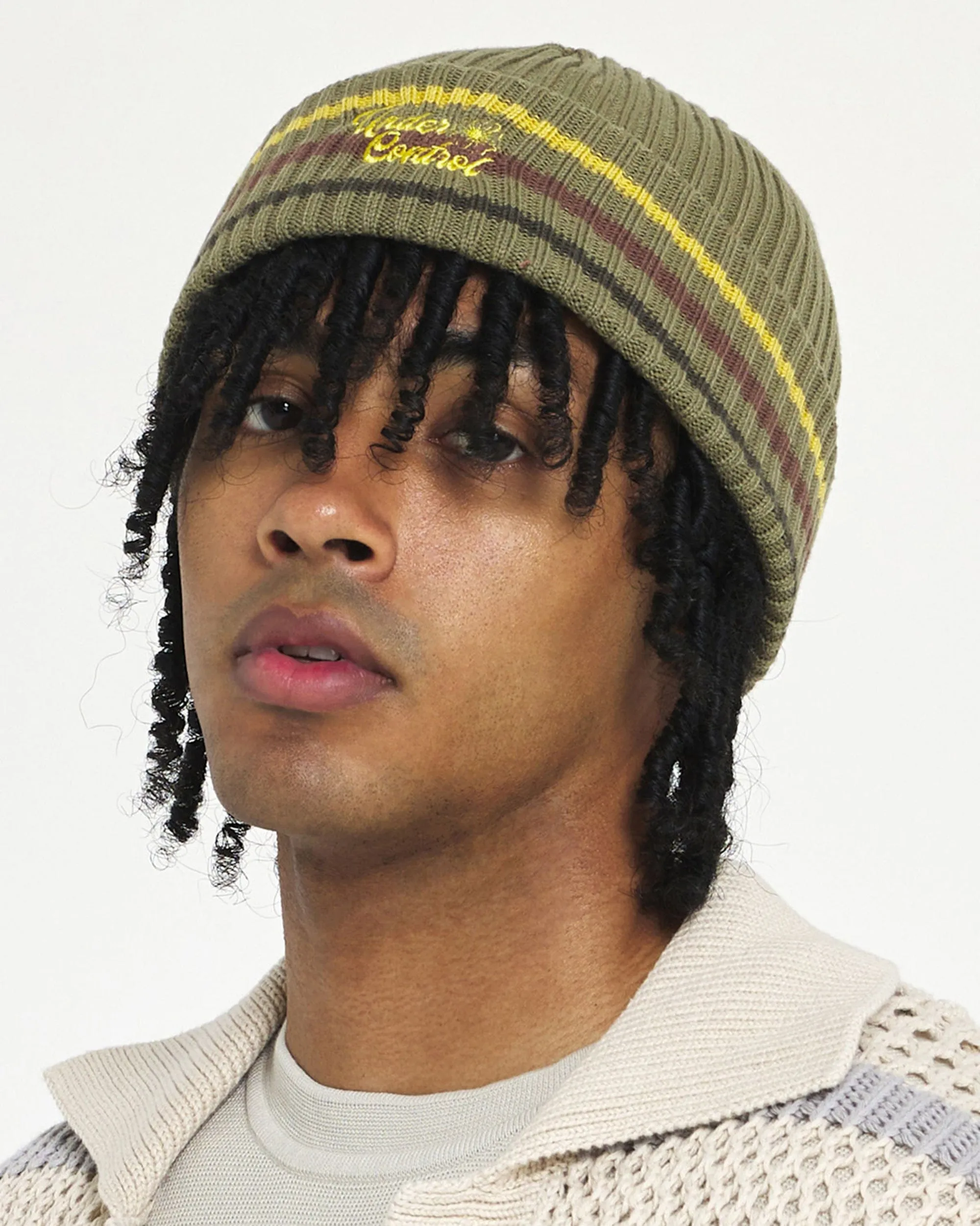 BEANIE / FLORAL SCRIPT / M STRIPE / L OLIVE
