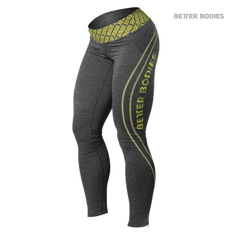 Better Bodies Shaped Logo Tights - Anthracite Melange-Lime