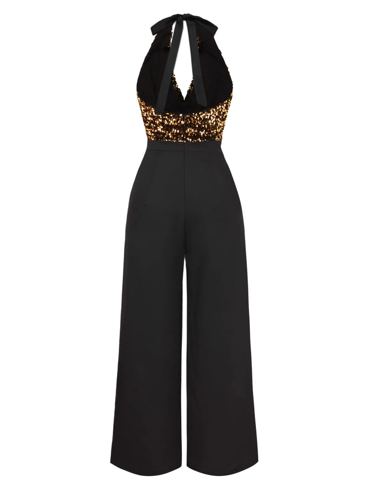 Black 1930s Cowl Neck Sequined Jumpsuit