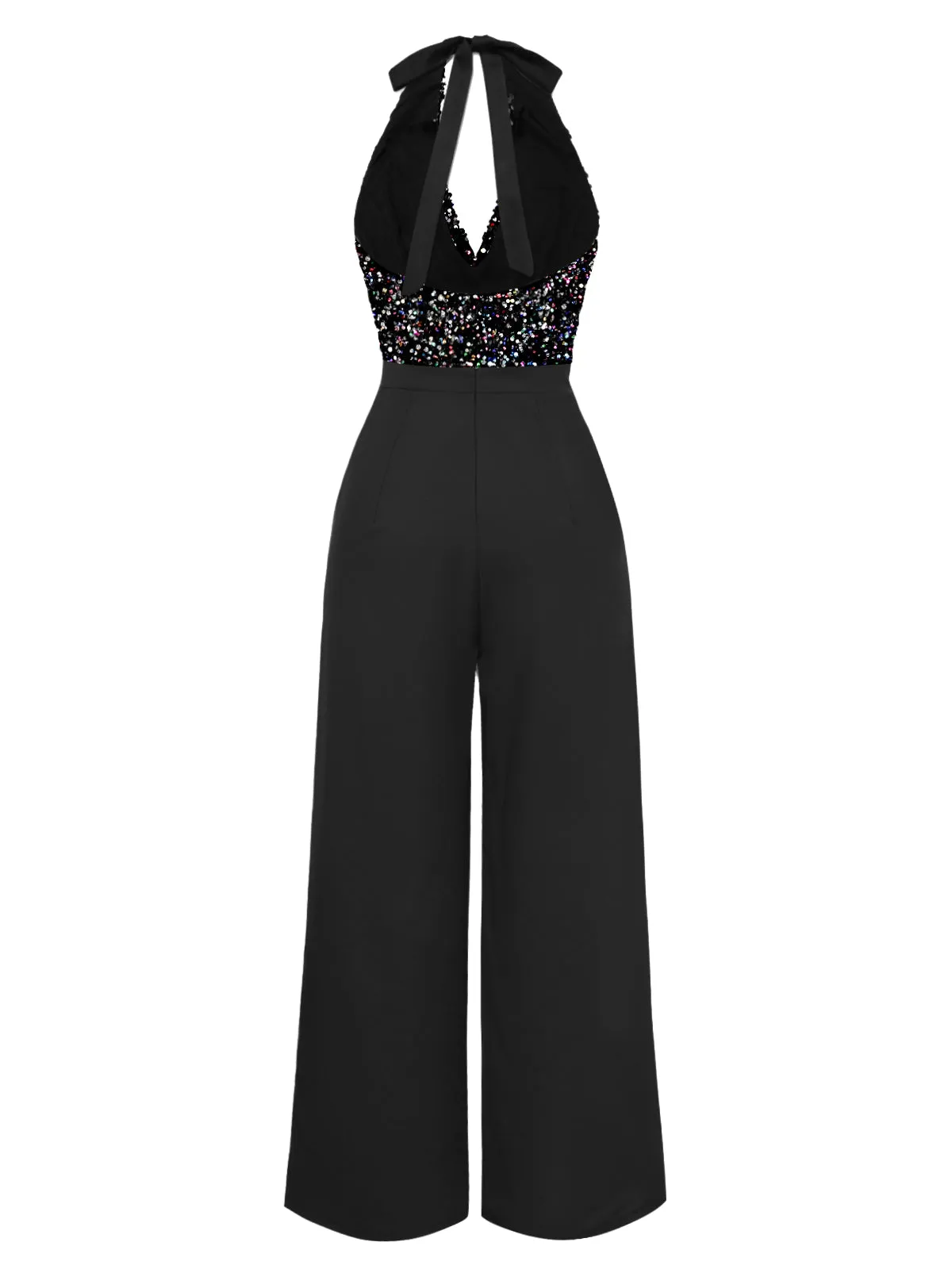 Black 1930s Cowl Neck Sequined Jumpsuit