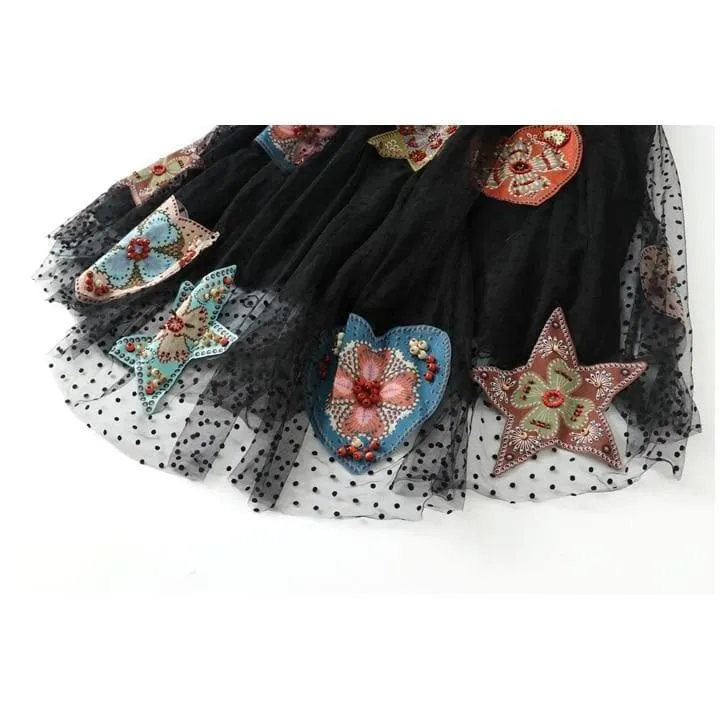 Black Beaded Tulle Maxi Skirt