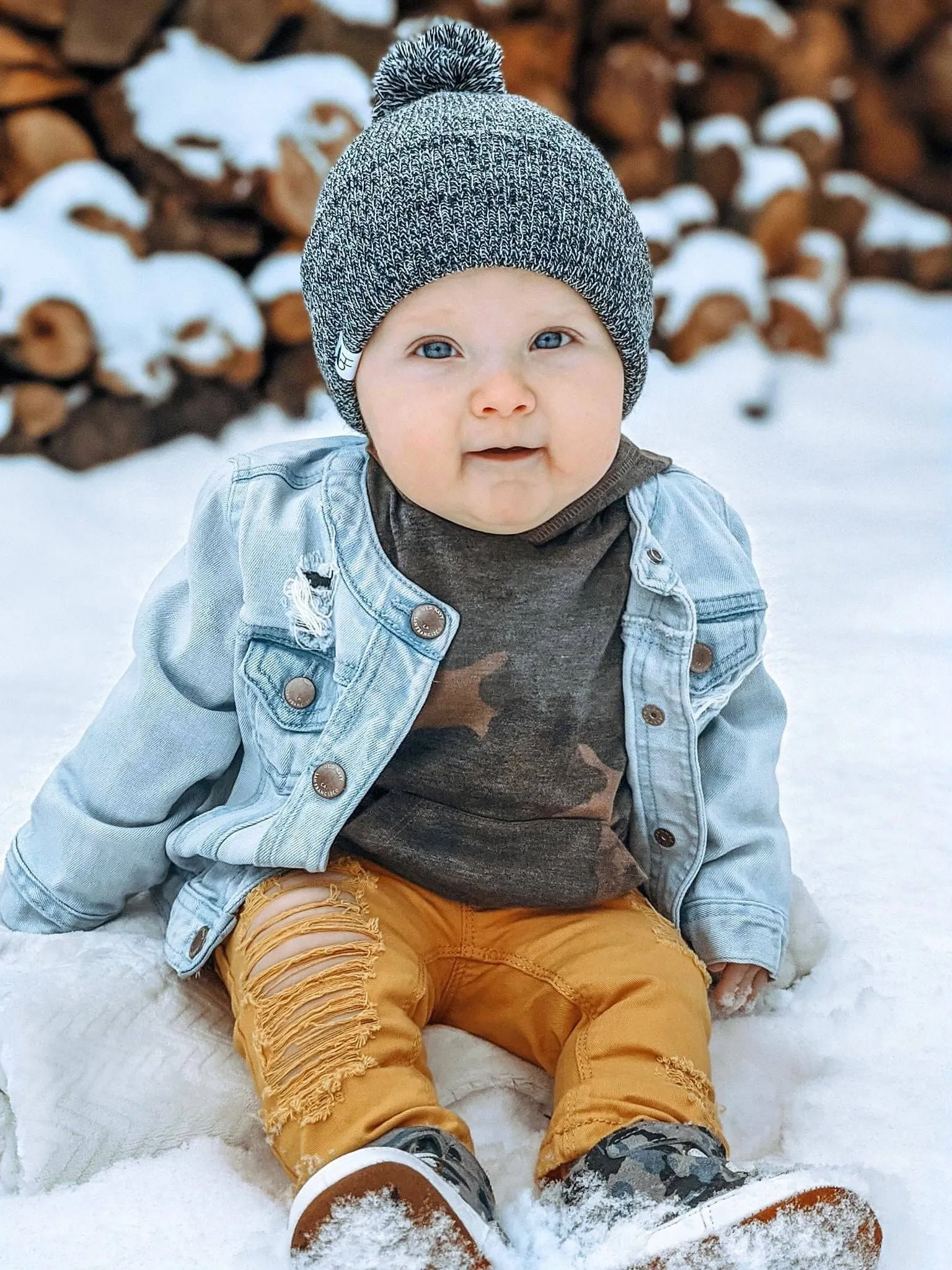 Black Marled Pom Beanie