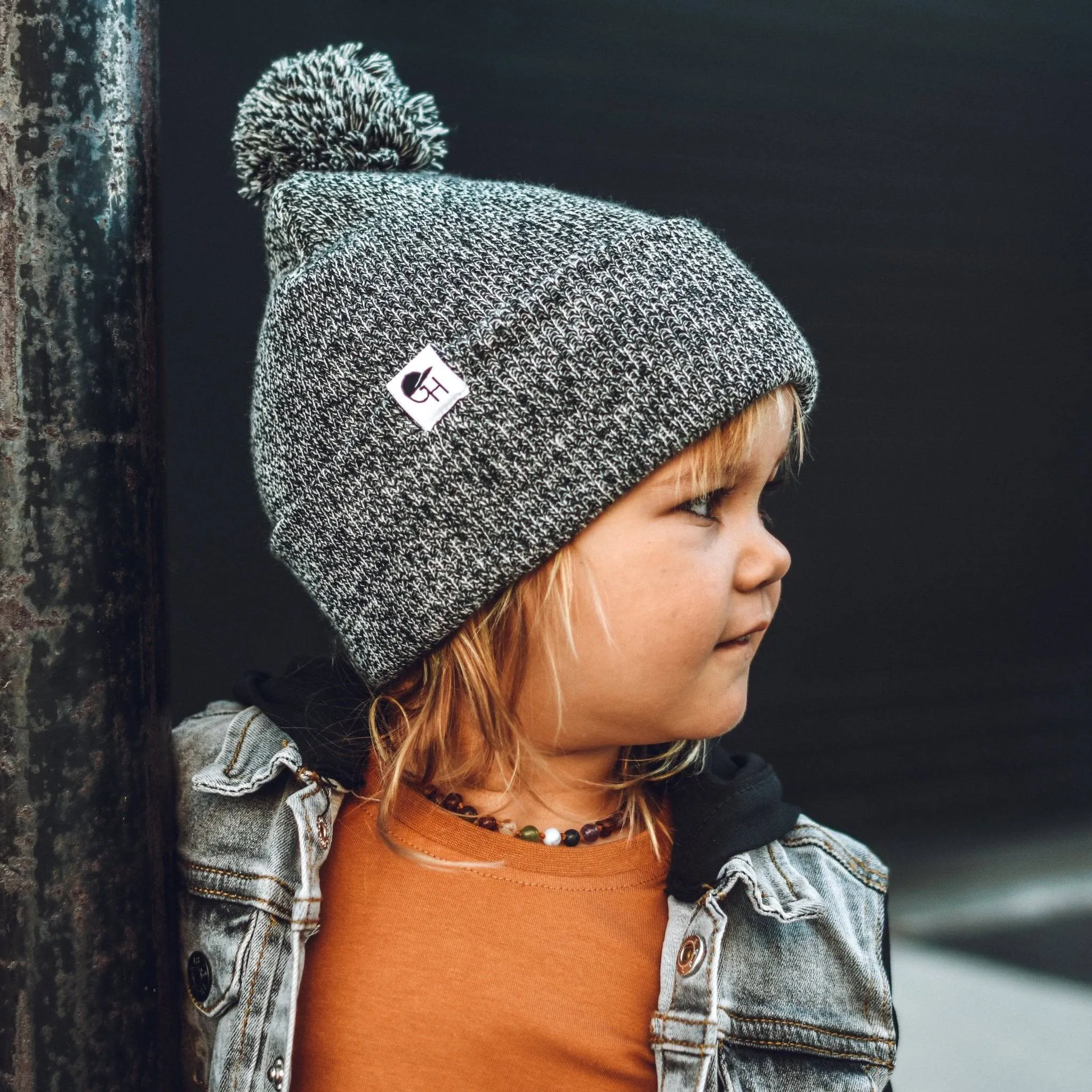 Black Marled Pom Beanie