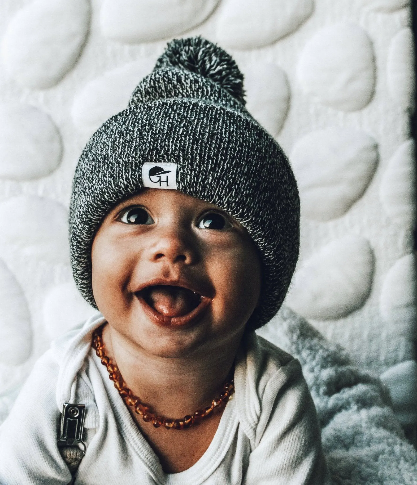Black Marled Pom Beanie