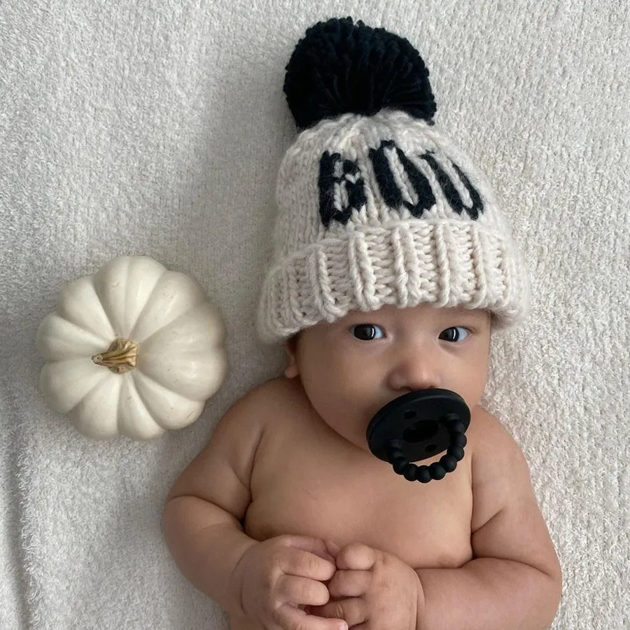 Boo Natural Hand Knit Halloween Beanie Hat