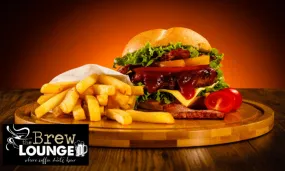 Brew Burger and Chips at Brew Lounge