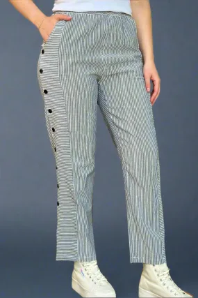 Buttoned Striped Pants Black
