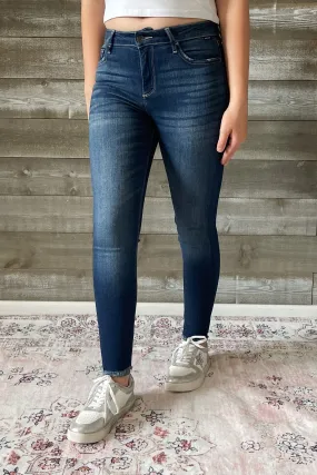 Cello Mid Rise Crop Skinny Jeans With Fray Hem
