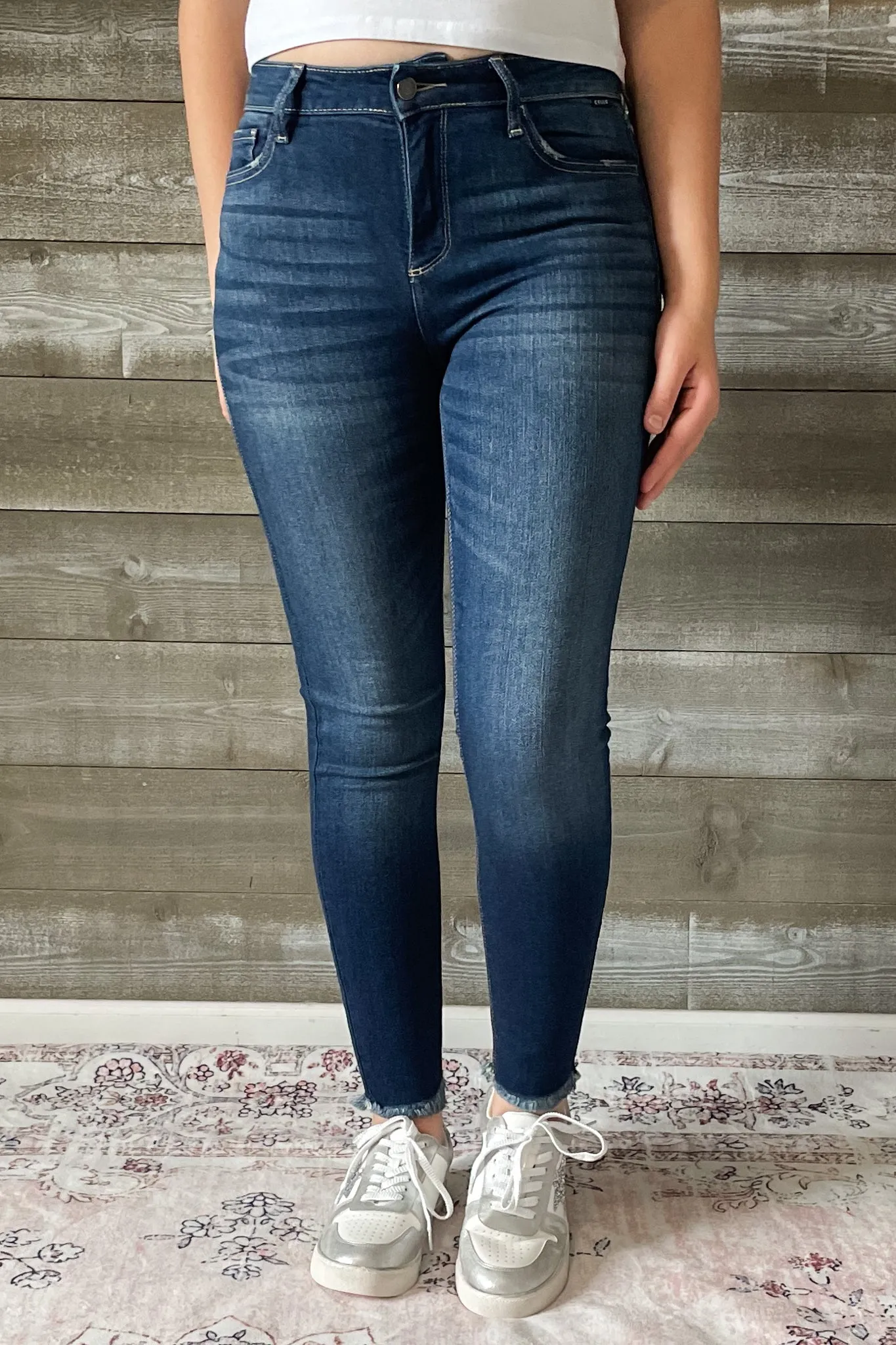 Cello Mid Rise Crop Skinny Jeans With Fray Hem