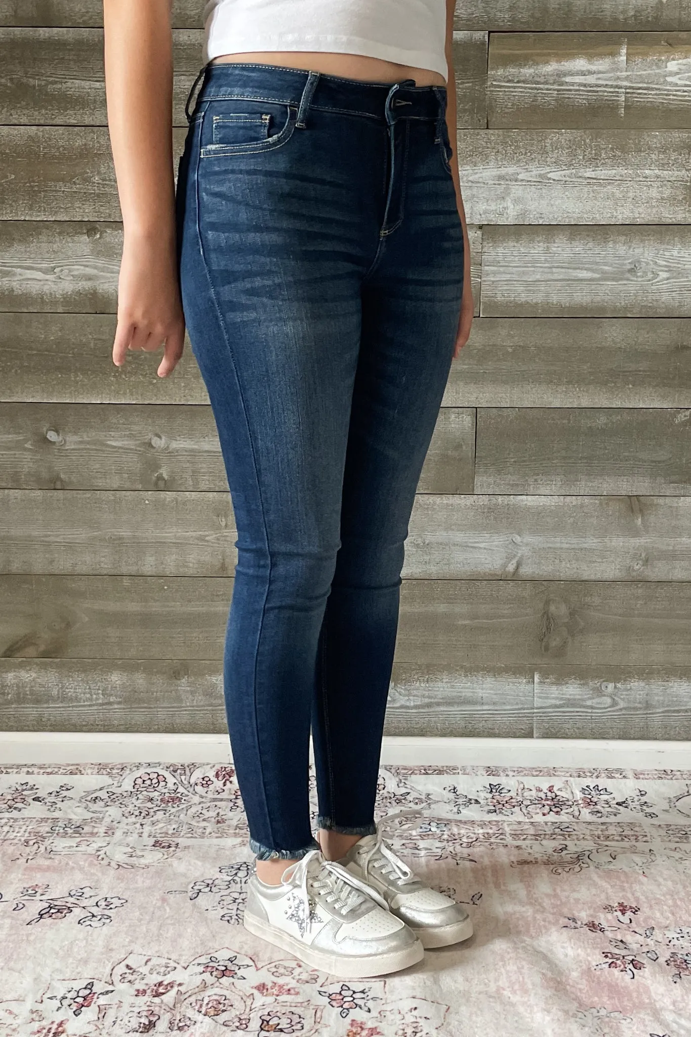 Cello Mid Rise Crop Skinny Jeans With Fray Hem