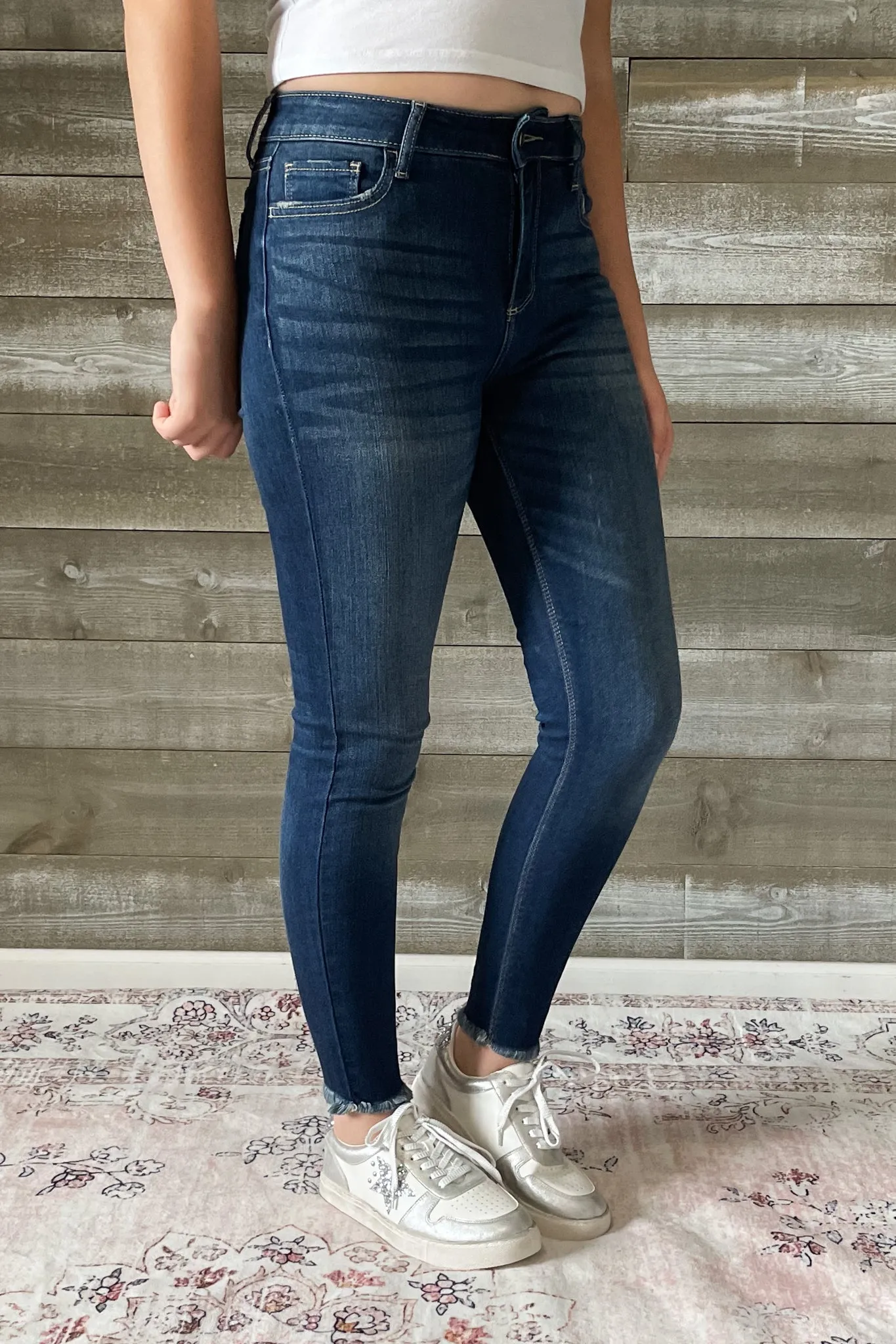 Cello Mid Rise Crop Skinny Jeans With Fray Hem