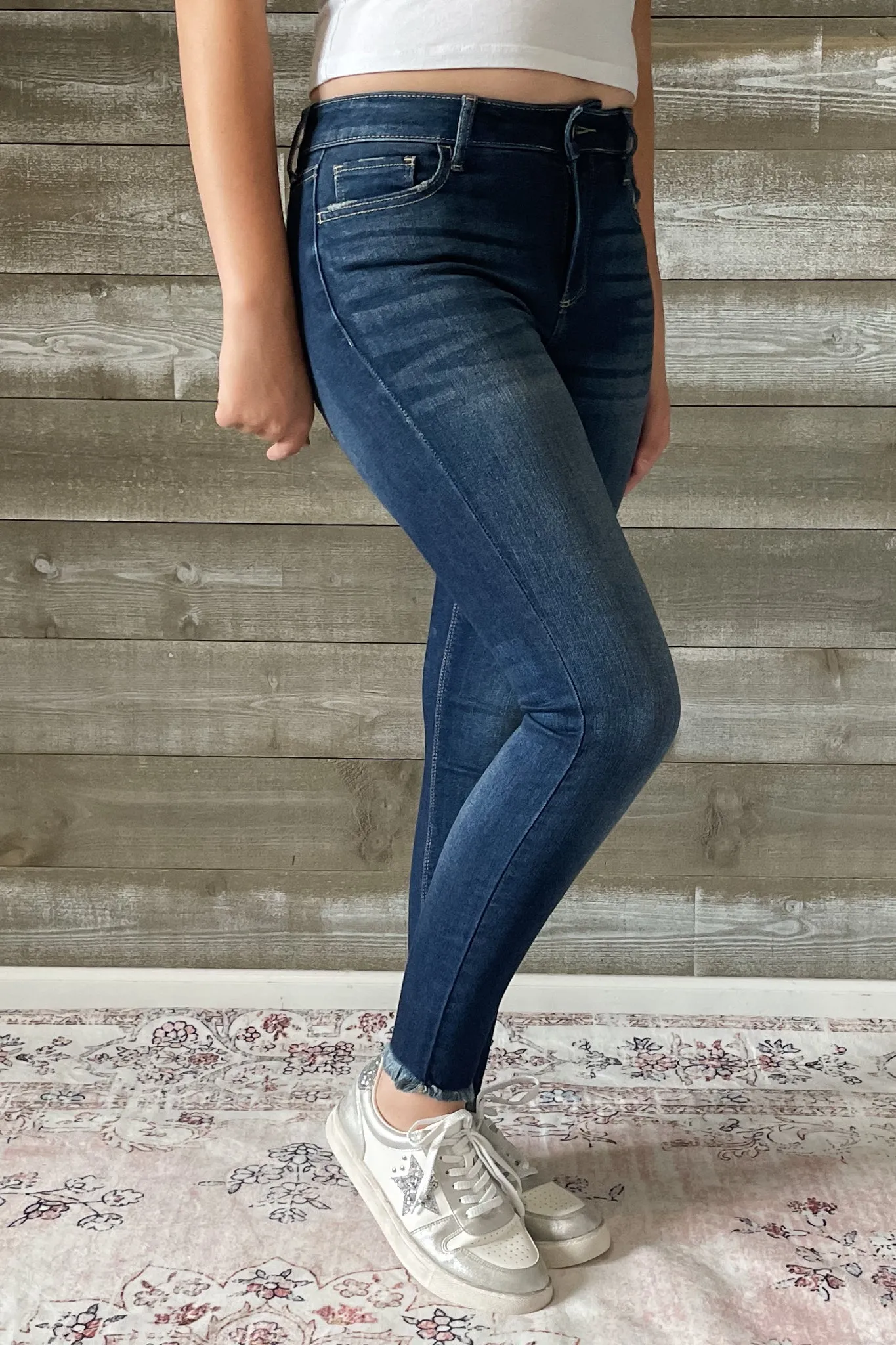 Cello Mid Rise Crop Skinny Jeans With Fray Hem