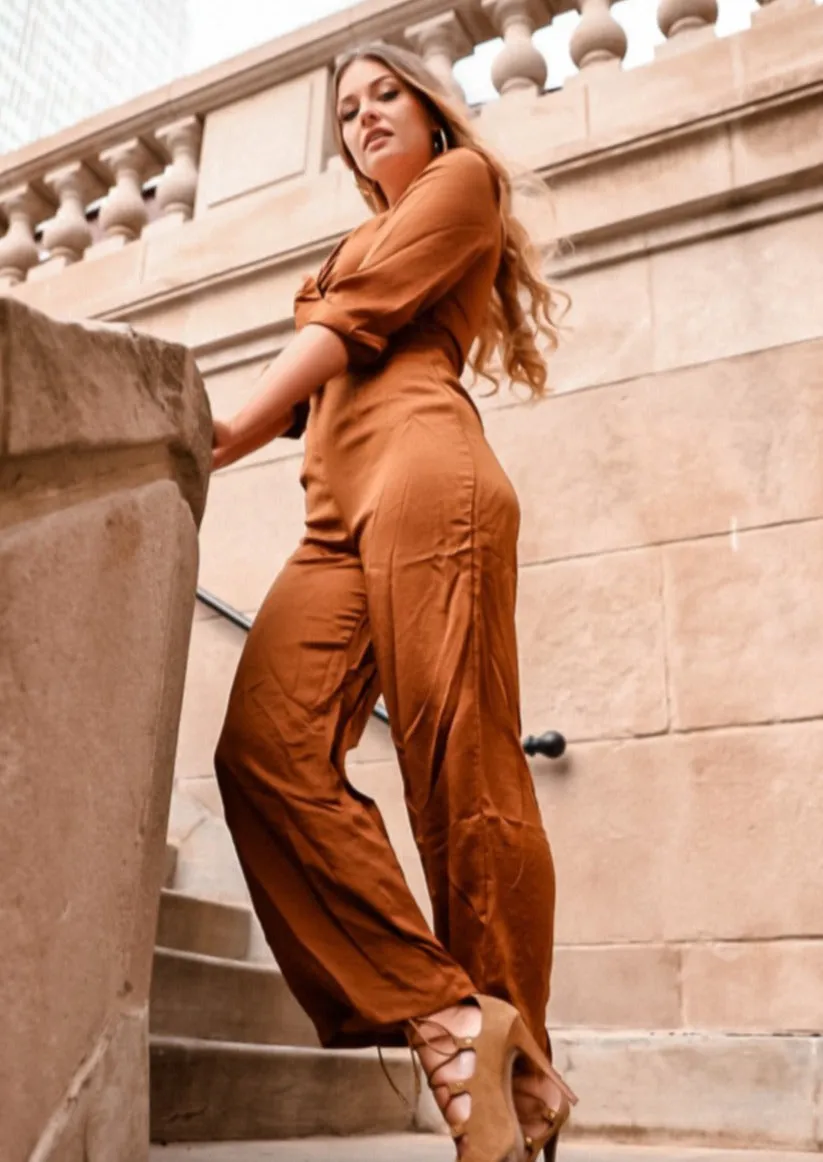 Chantal Tawny Satin Jumpsuit