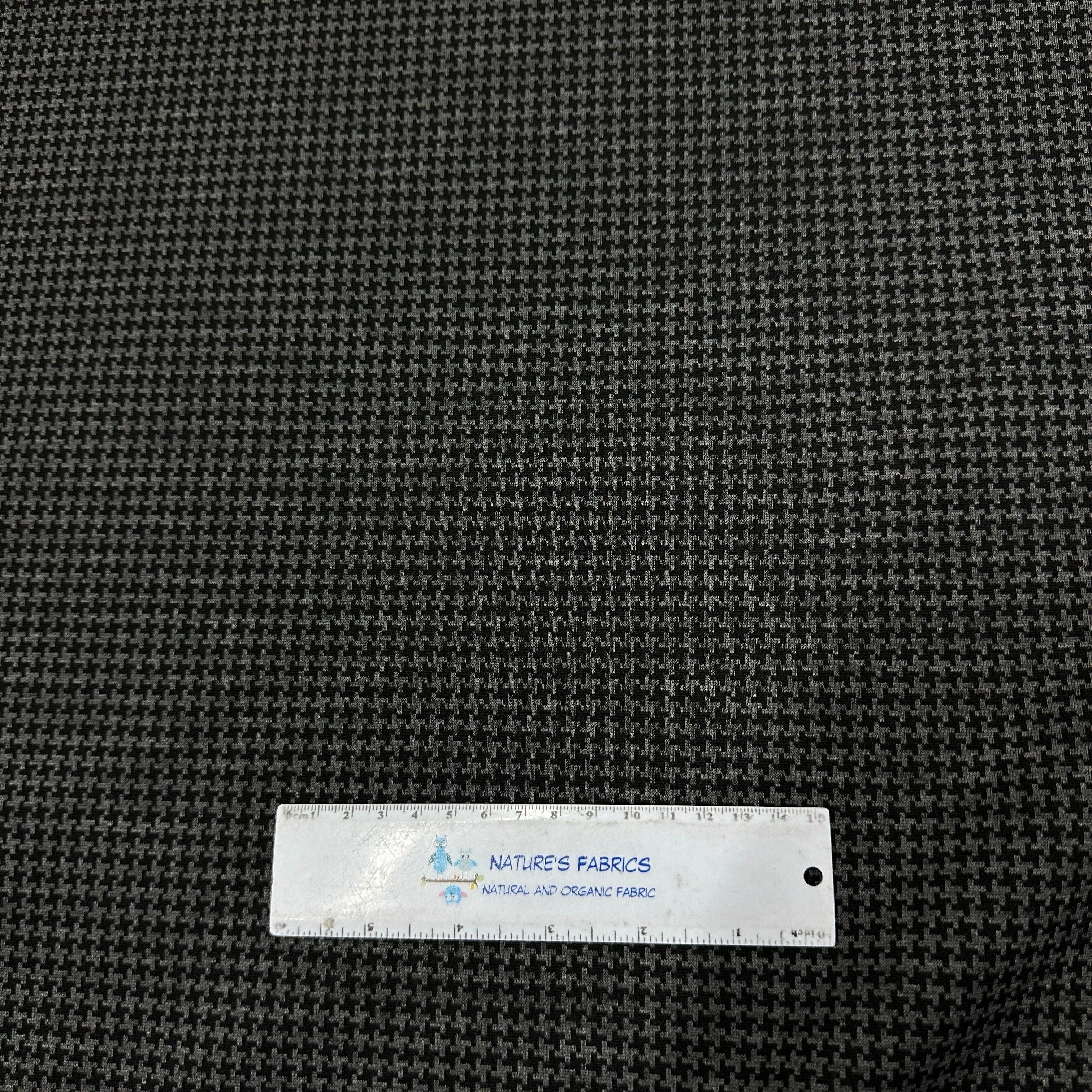 Charcoal and Black Houndstooth Merino Wool Interlock Blend Fabric