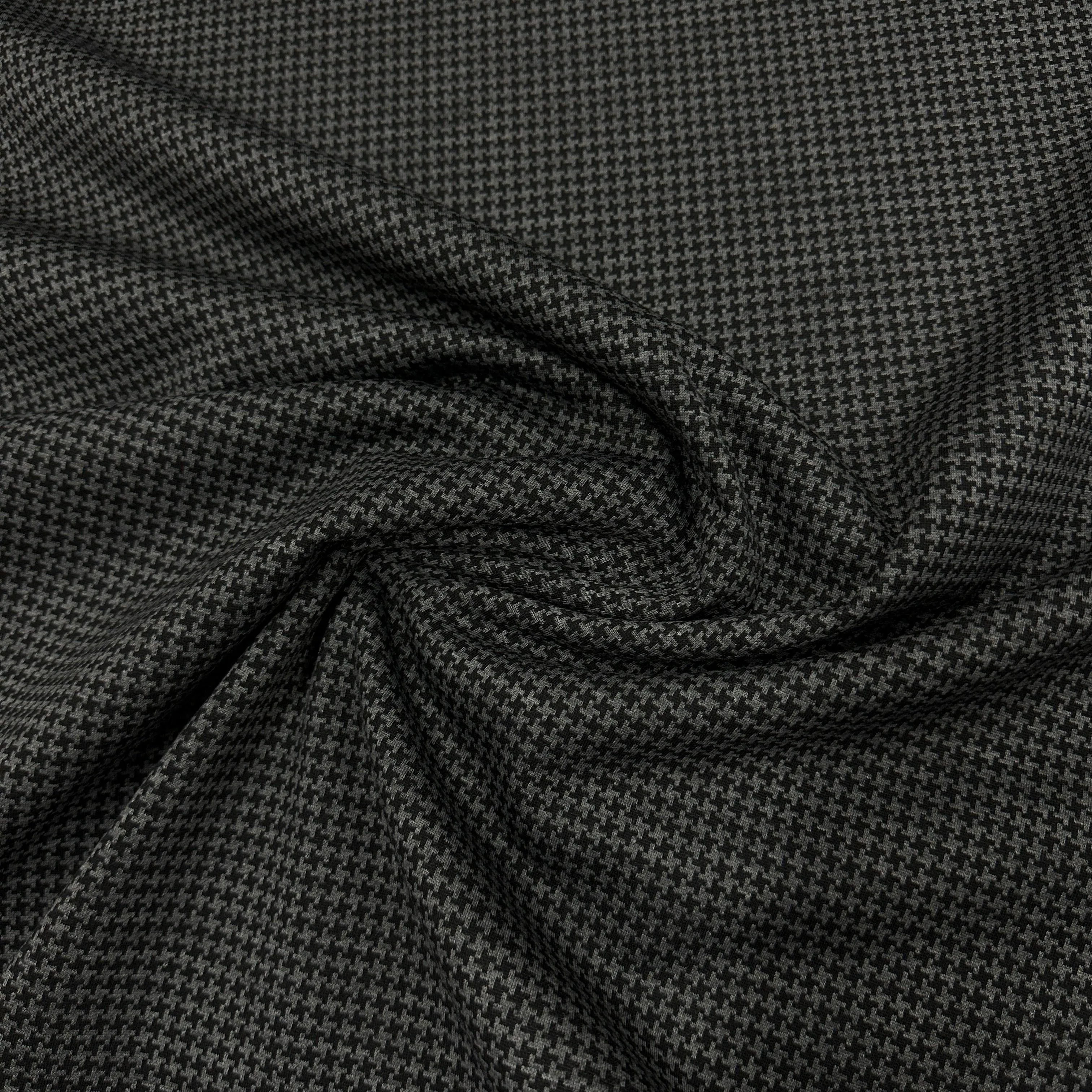 Charcoal and Black Houndstooth Merino Wool Interlock Blend Fabric