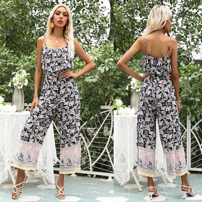 Chiffon Printed Flounce Bohemian Jumpsuit