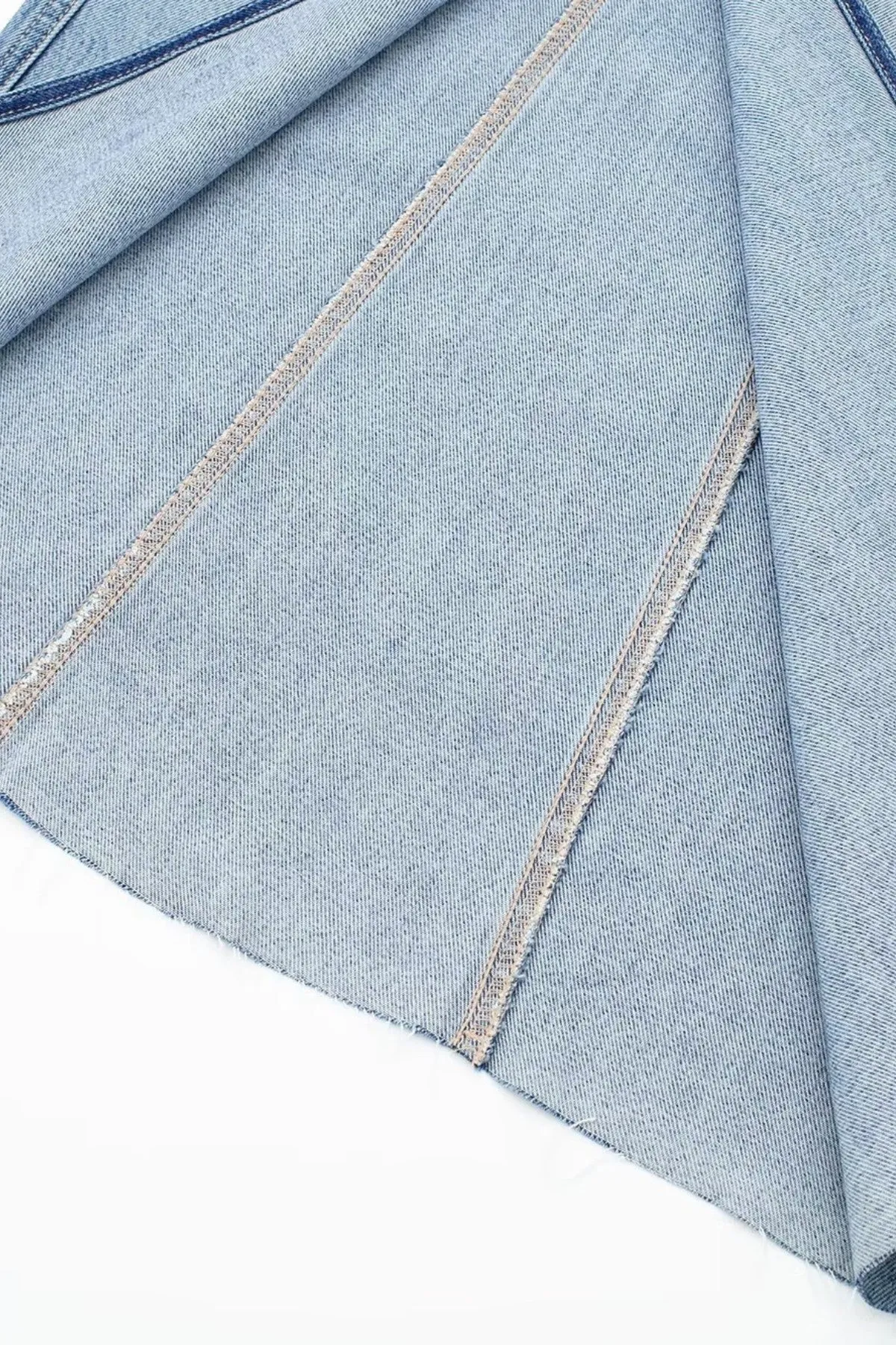 CORA Asymmetrical High Waisted Front Slit Denim Midi Skirt