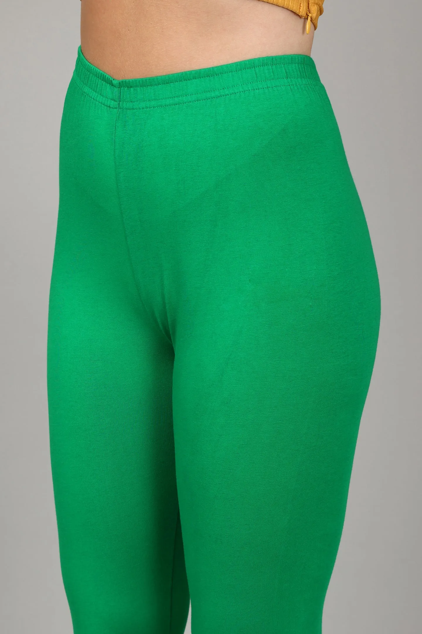 COTTON ANKLE LEGGINGS - LEAF GREEN