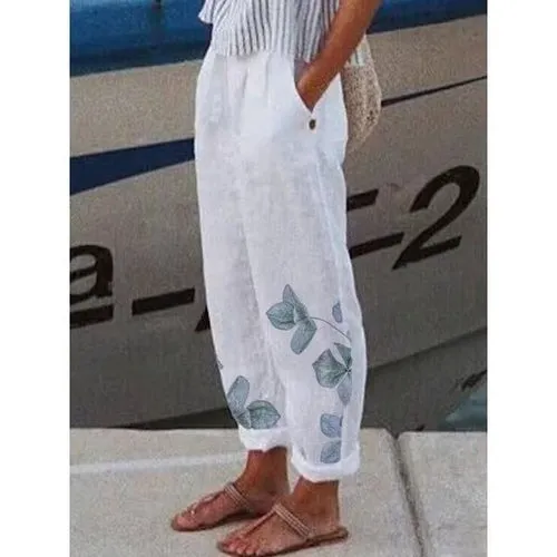 Cotton Linen Pants Vintage Floral Printed Loose