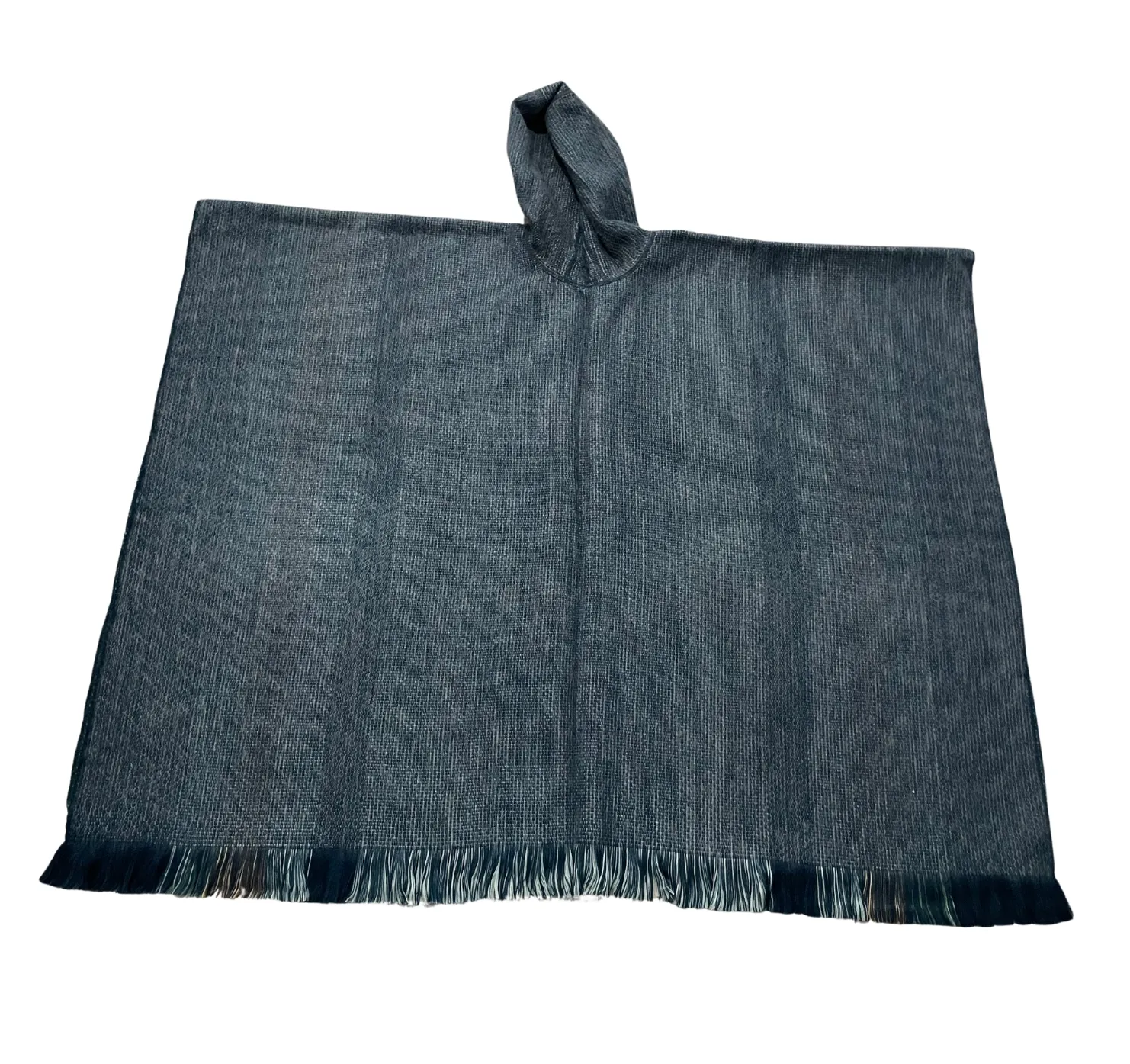 Cozy Blue Open Front Hooded Alpaca Poncho