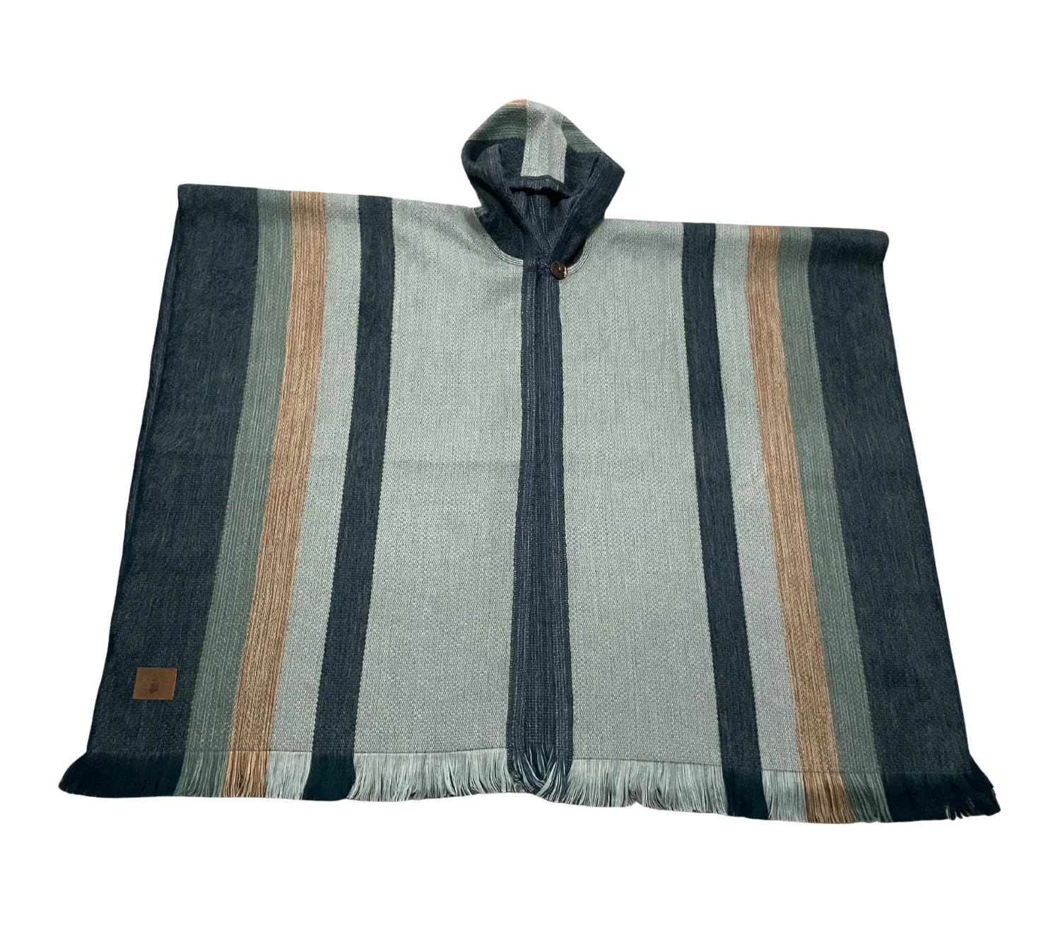 Cozy Blue Open Front Hooded Alpaca Poncho