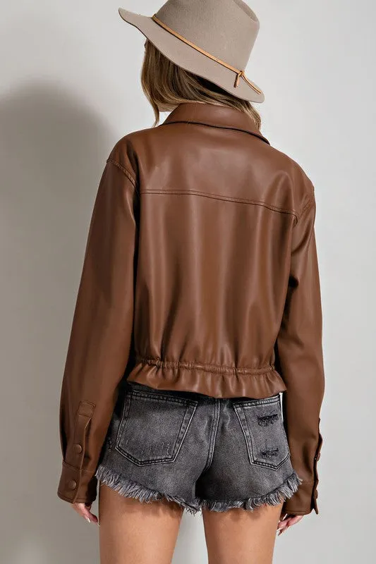 Cropped Faux Leather Jacket