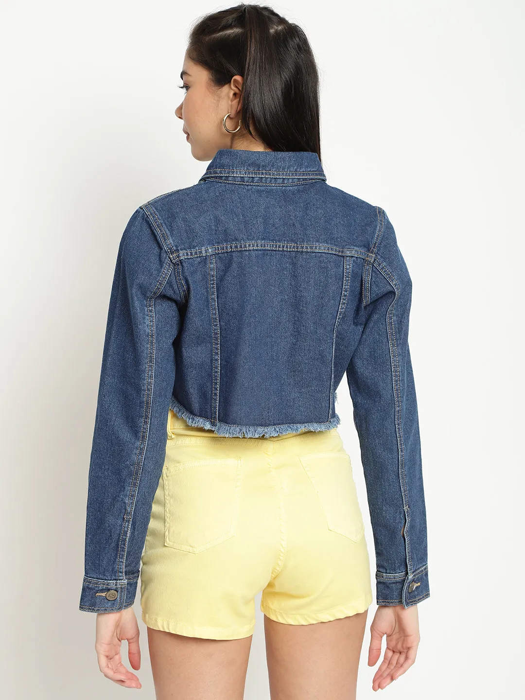 Cropped Frey Hem Denim Jacket