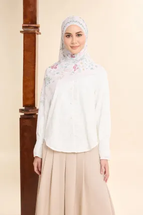 Daian Cream White Printed Chiffon Shawl