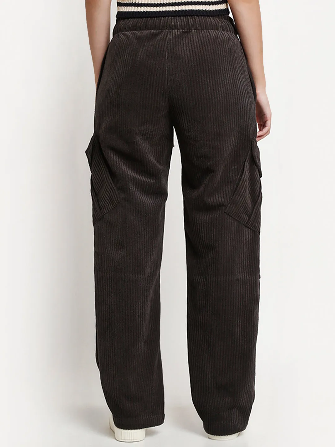 Dark Grey Straight Fit Utility Corduroy Cargo Pants