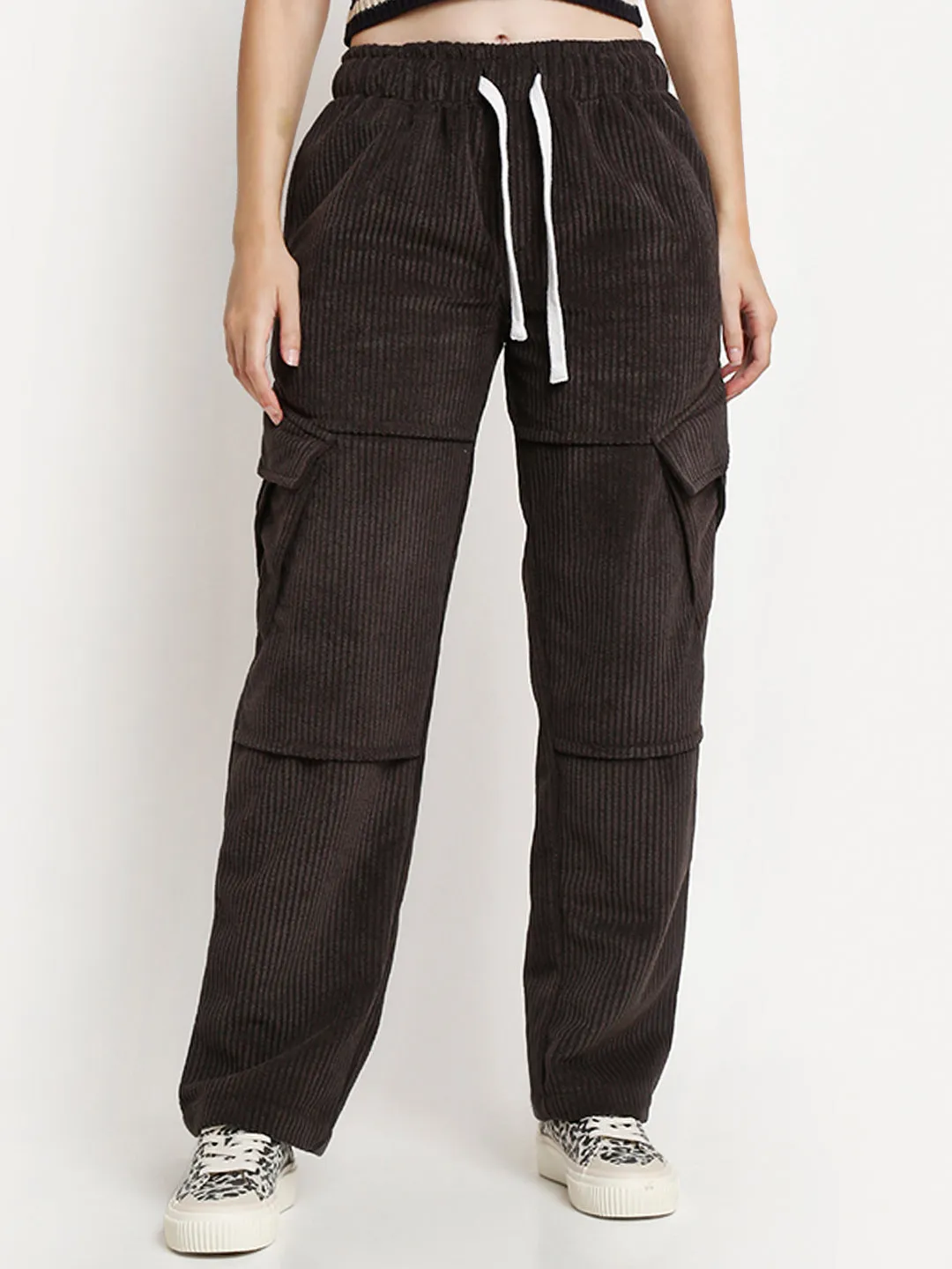 Dark Grey Straight Fit Utility Corduroy Cargo Pants