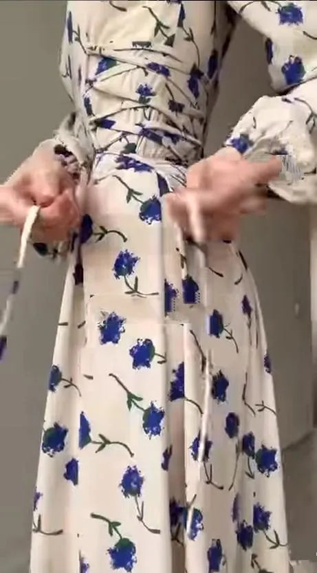 Drawstring Floral Long Dress