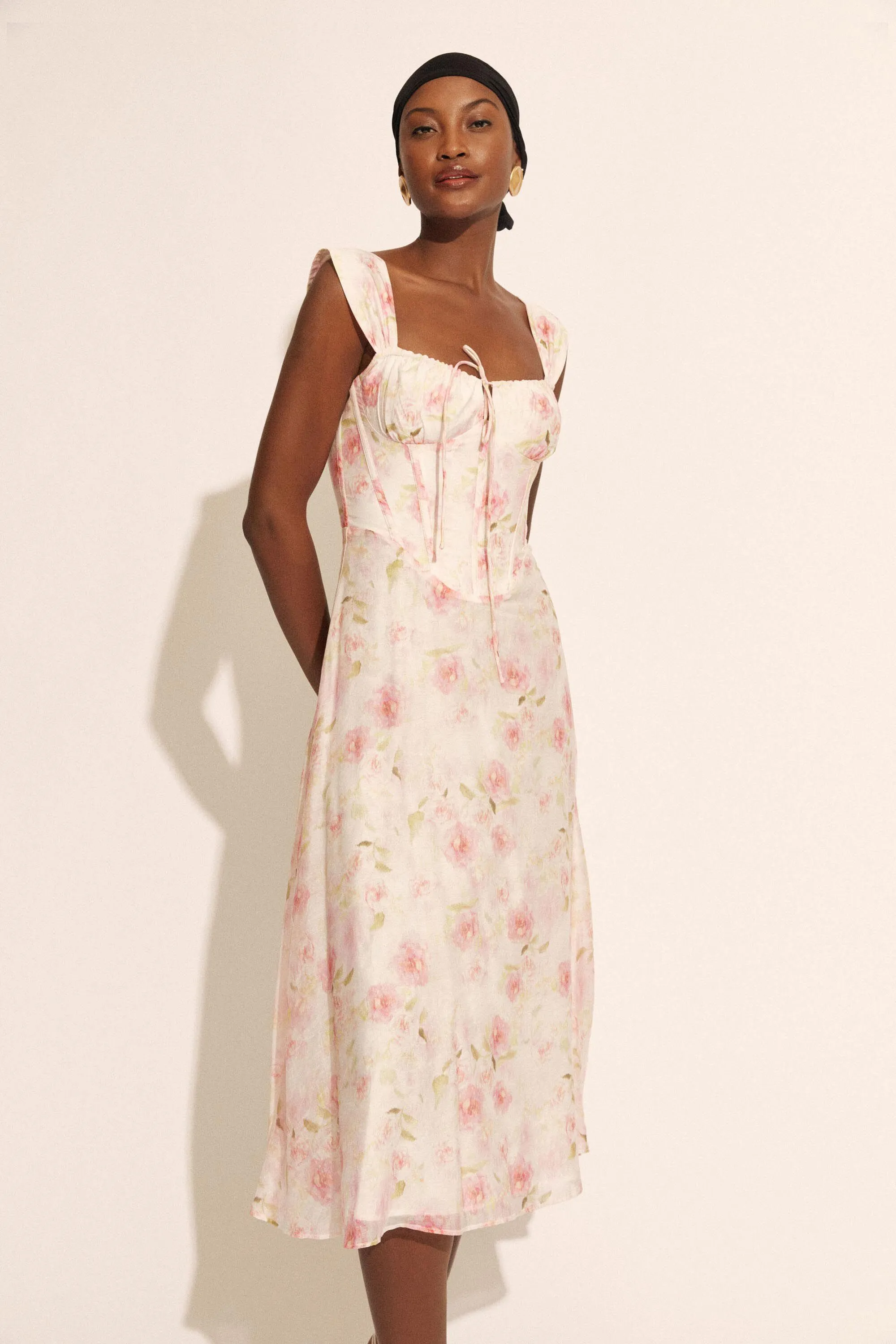 Esra Printed Midi Dress in Pink Floral