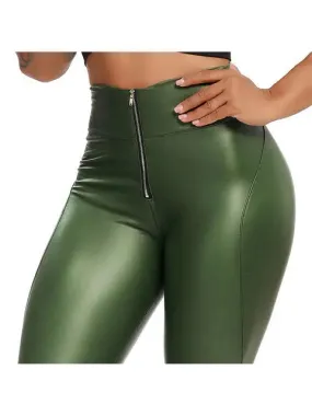Fashion Zipper Women Pu Legging High Waist Push Up Leather