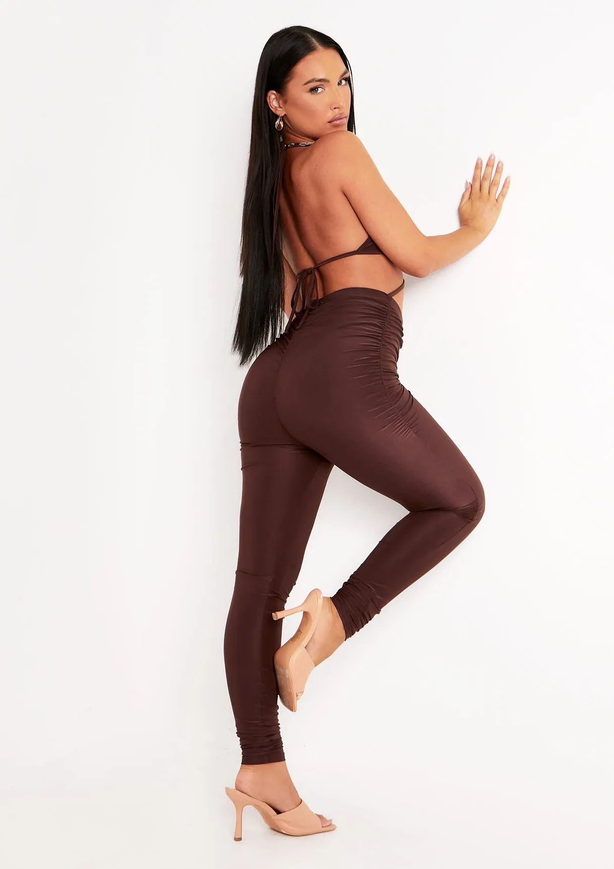 Faye Chocolate Halterneck Cut Out Jumpsuit