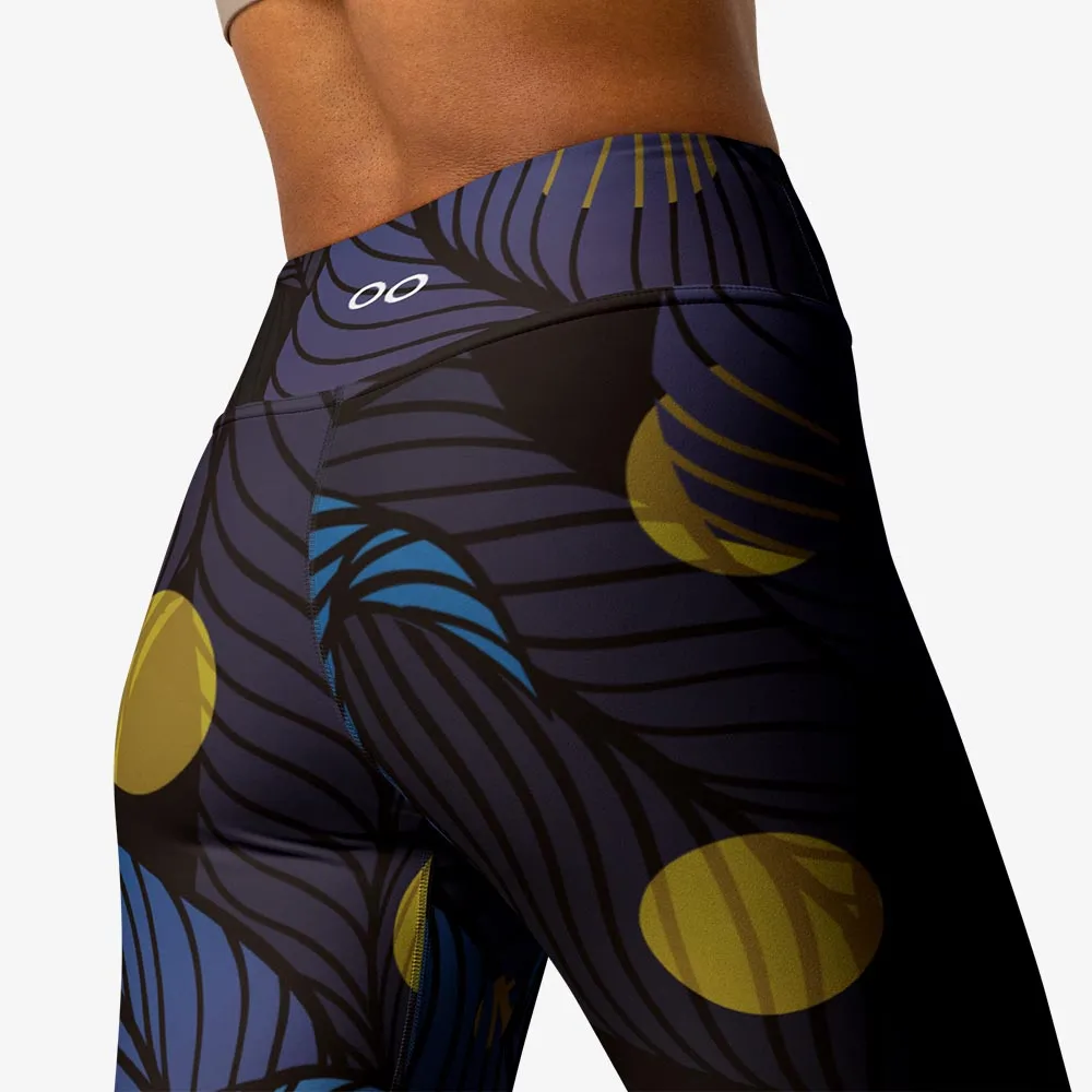 Floral Leggings "Fireflies" Blue/Yellow