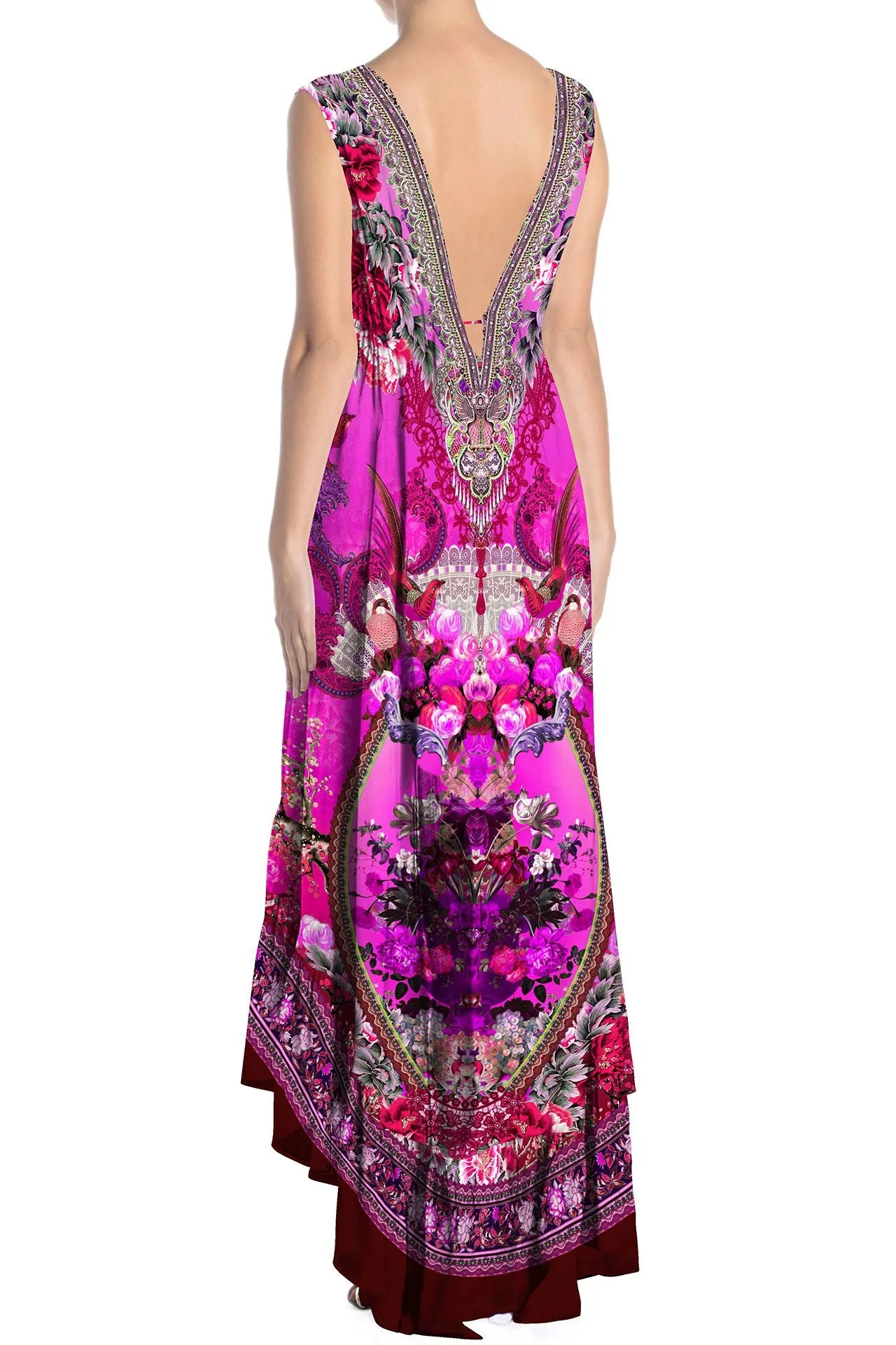 Fuchsia High Low Deep Neckline Dress
